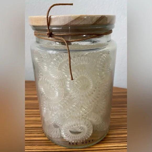 Rae Dunn Clear Glass Jar with Spiral Hair Ties - Picture 3 of 3